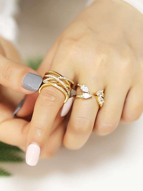 Brass Cubic Zirconia Geometric Vintage Stackable Ring