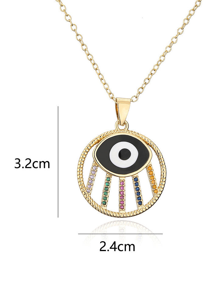 Brass Cubic Zirconia Enamel Evil Eye Dainty Round Pendant Necklace