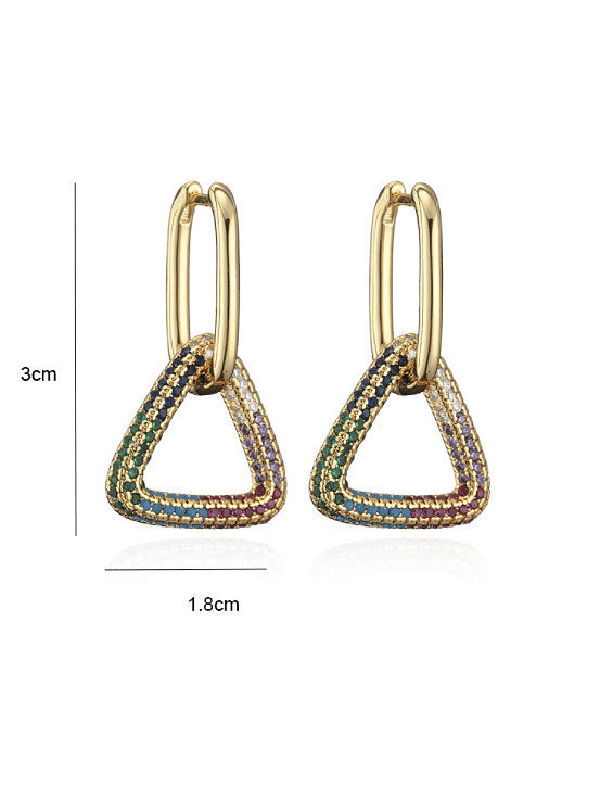 Boucles d'oreilles pendantes vintage triangle en laiton et zircon cubique