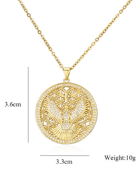 Brass Cubic Zirconia Eagle Vintage Geometric Pendant Necklace