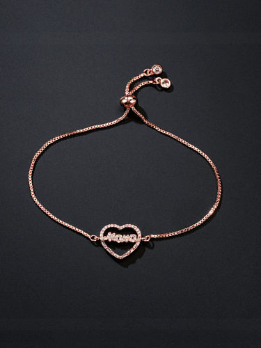 Brass Cubic Zirconia Heart Vintage Adjustable Bracelet