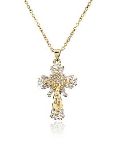 Collier Religieux Vintage en Laiton Cubic Zirconia Cross