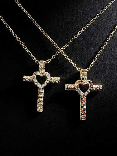 Collier Vintage Croix en Laiton Cubic Zirconia