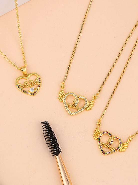 Brass Cubic Zirconia Wing Vintage heart Pendant Necklace