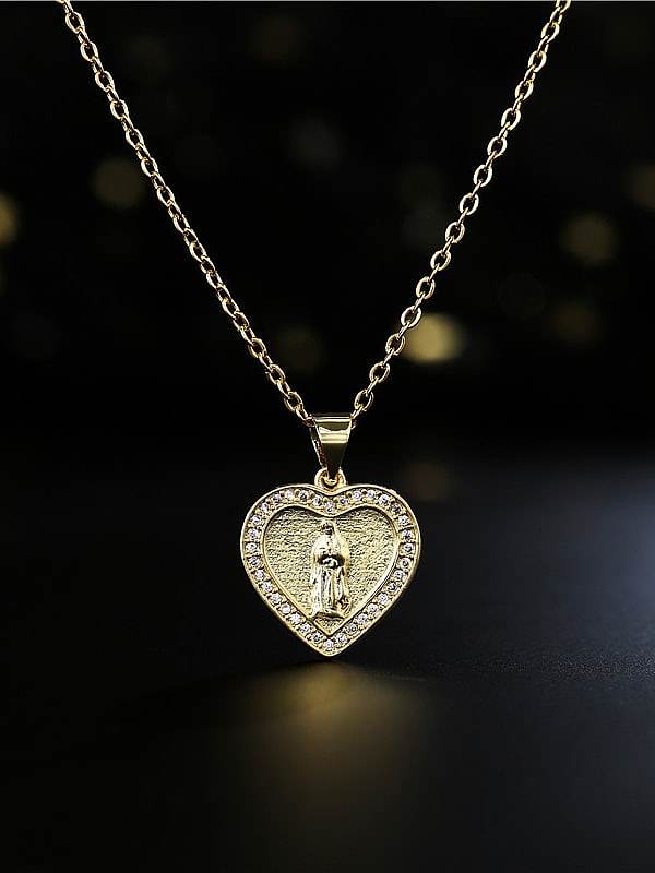 Brass Cubic Zirconia Heart Trend Regligious Virgin mary Pendant Necklace