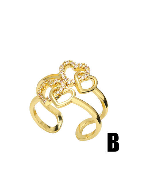 Brass Cubic Zirconia Geometric Heart Vintage Stackable Ring