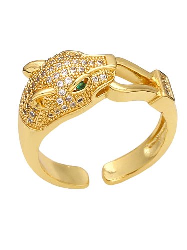 Brass Cubic Zirconia Leopard Vintage Band Ring
