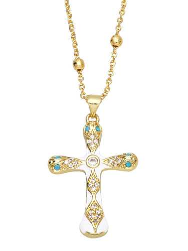 Brass Cubic Zirconia Cross Vintage Regligious Necklace