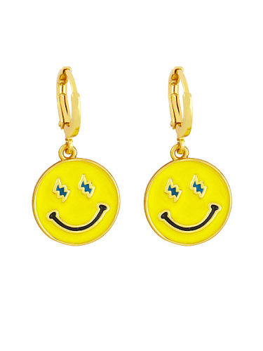 Brass Enamel Smiley Hip Hop Huggie Earring