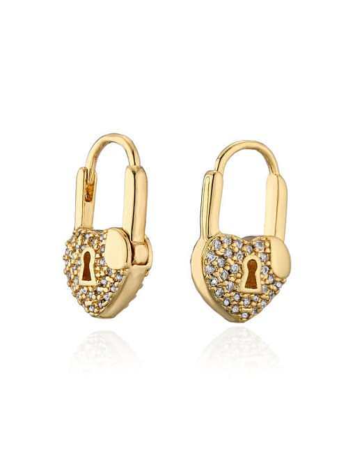Brass Rhinestone Heart Vintage Huggie Earring
