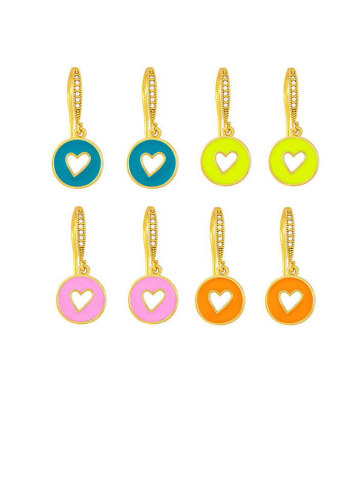 Brass Enamel Heart Vintage Huggie Earring
