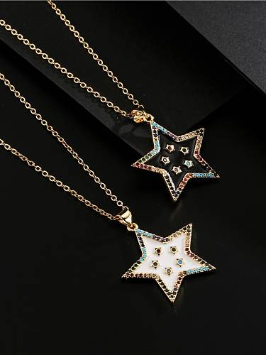 Brass Rhinestone Enamel Star Ethnic Five-pointed star Pendant Necklace