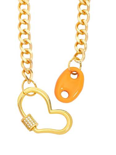 Brass Enamel Heart Hip Hop Hollow Chain Necklace