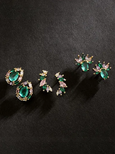 Brass Cubic Zirconia Geometric Dainty Stud Earring