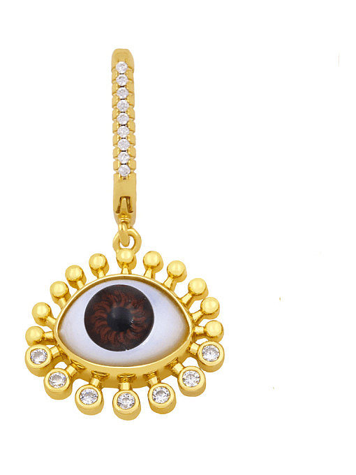 Brass Rhinestone Enamel Evil Eye Vintage Drop Earring