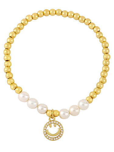 Brass Imitation Pearl Smiley Vintage Beaded Bracelet