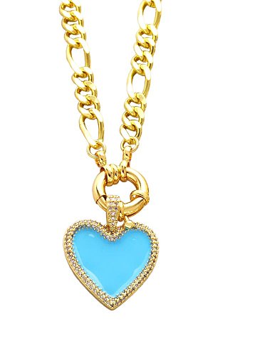 Brass Cubic Zirconia Enamel Heart Vintage Hollow Chain Necklace