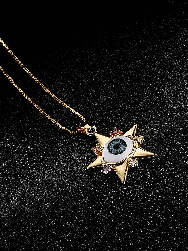 Brass Rhinestone Enamel Evil Eye Vintage Five-pointed star Pendant Necklace