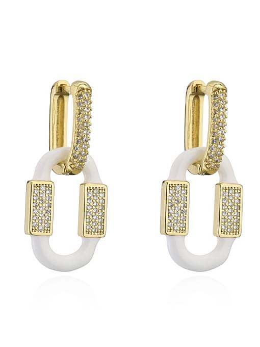 Brass Cubic Zirconia Enamel Geometric Minimalist Huggie Earring