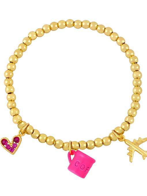 Brass Rhinestone Heart Vintage Beaded Bracelet