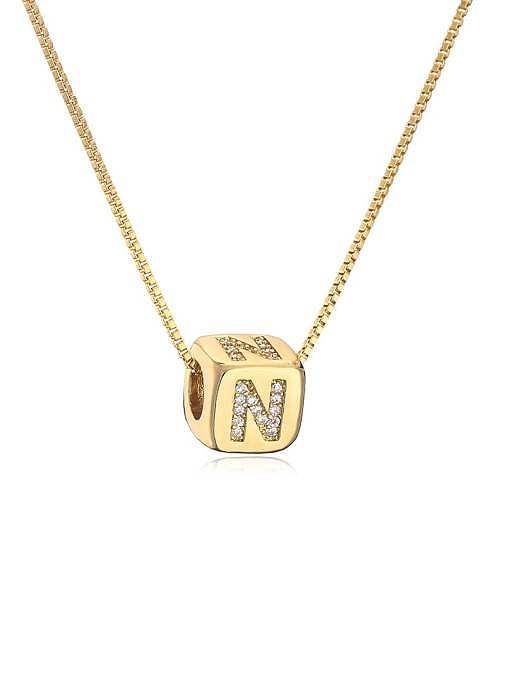 Brass Cubic Zirconia Square Vintage Letter Pendant Necklace