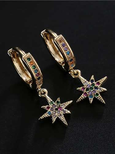 Brass Cubic Zirconia Star Vintage Huggie Earring