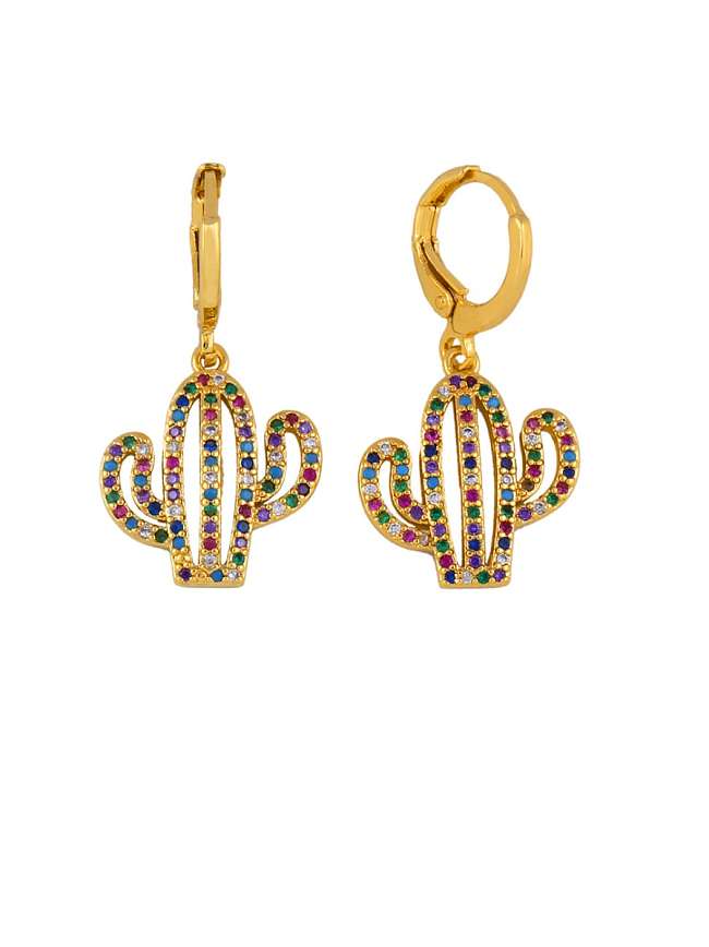 Brass Cubic Zirconia Cactus Ethnic Drop Earring