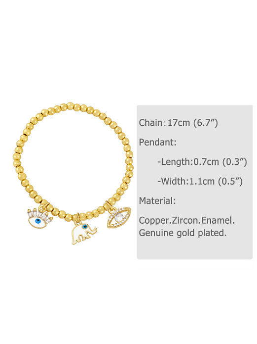 Bracelet perlé vintage en laiton et oxyde de zirconium avec cœur en émail