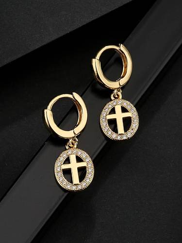 Brass Cubic Zirconia Cross Vintage Huggie Earring