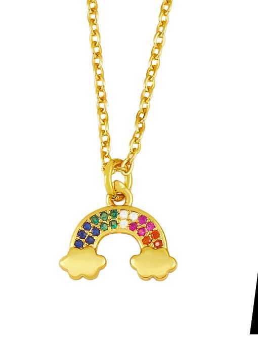 Brass Cubic Zirconia Vintage Rainbow Pendant Necklace