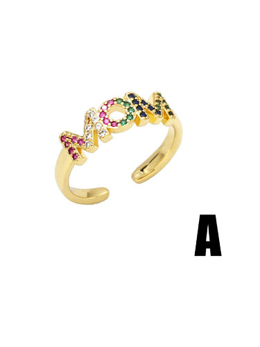 Brass Cubic Zirconia Letter Vintage Band Ring