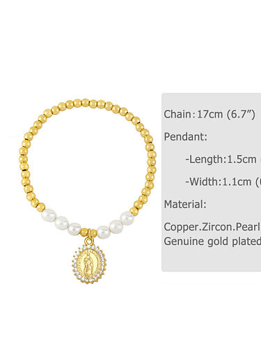Bracelet perlé vintage en laiton et zircon cubique