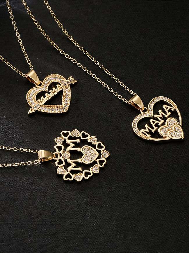 Collier pendentif en laiton avec zircon cubique coeur lettre vintage MAMA