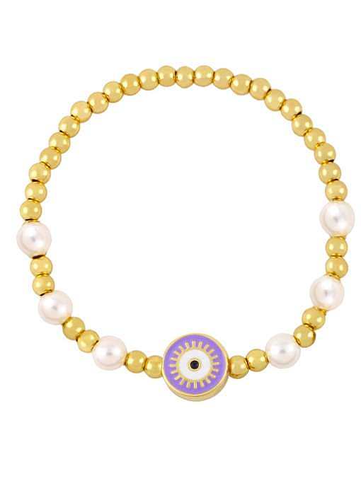Bracelet perlé vintage géométrique en laiton émaillé