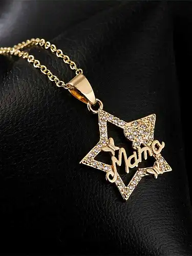 Brass Cubic Zirconia Star Moon Vintage Letter Necklace