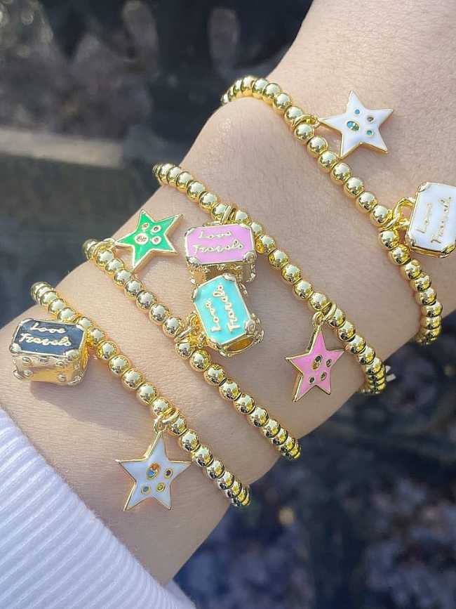 Bracelet perlé vintage étoile en émail multicolore en laiton