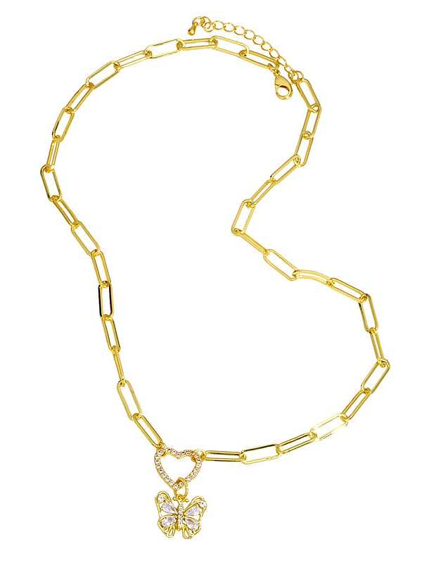 Brass Cubic Zirconia Letter Hip Hop Heart Pendant Necklace