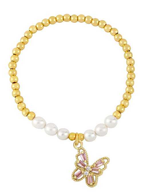 Messing Nachahmung Perle Schmetterling Vintage Perlenarmband