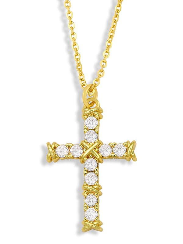 Brass Cubic Zirconia Cross Minimalist Necklace