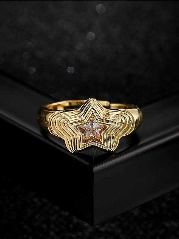 Brass Glass Stone Five-Pointed Star Vintage Band Ring