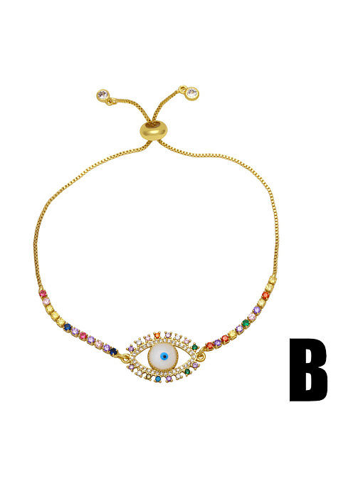 Brass Cubic Zirconia Multi Color Evil Eye Vintage Adjustable Bracelet