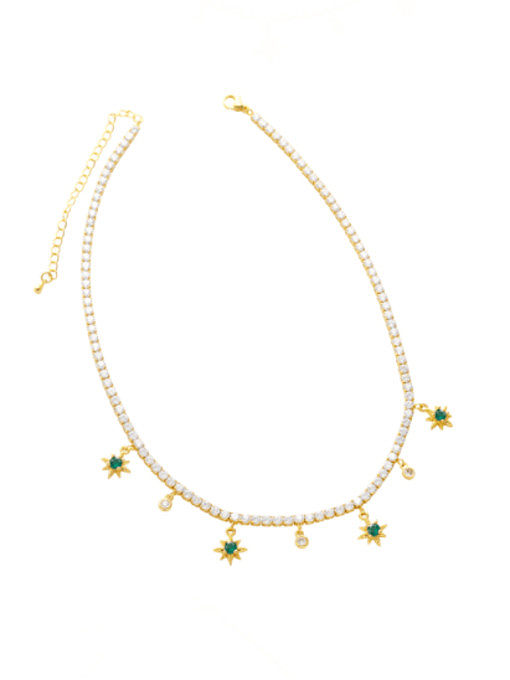 Brass Cubic Zirconia Star Vintage Necklace