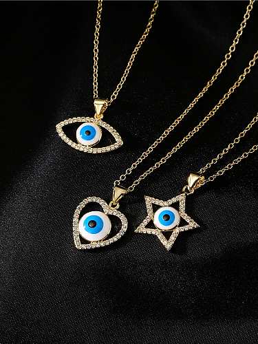 Brass Rhinestone Enamel Evil Eye Vintage geometry Pendant Necklace