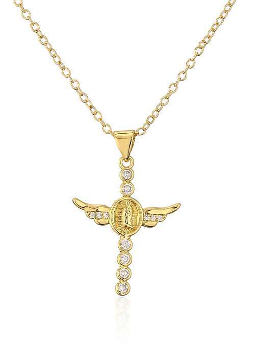 Brass Imitation Pearl Cross Vintage Necklace