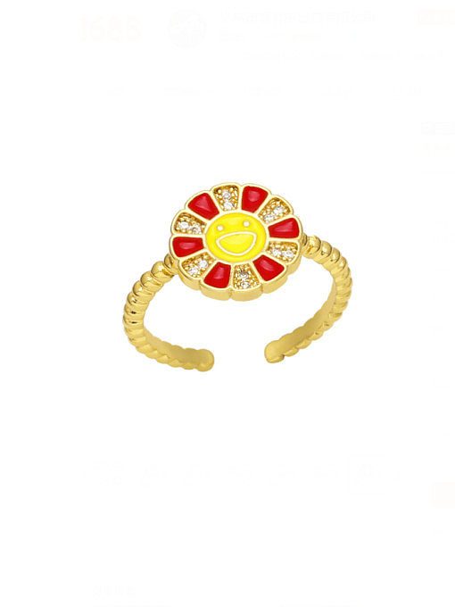Brass Enamel Smiley Flower Cute Band Ring