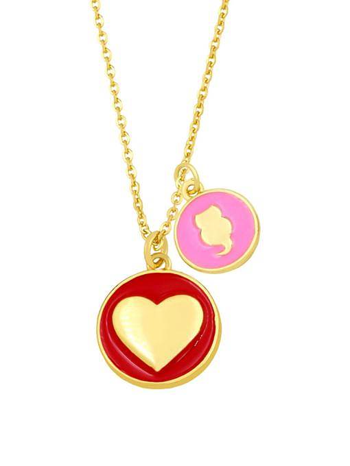 Brass Enamel Heart Minimalist Round Penadnt Necklace