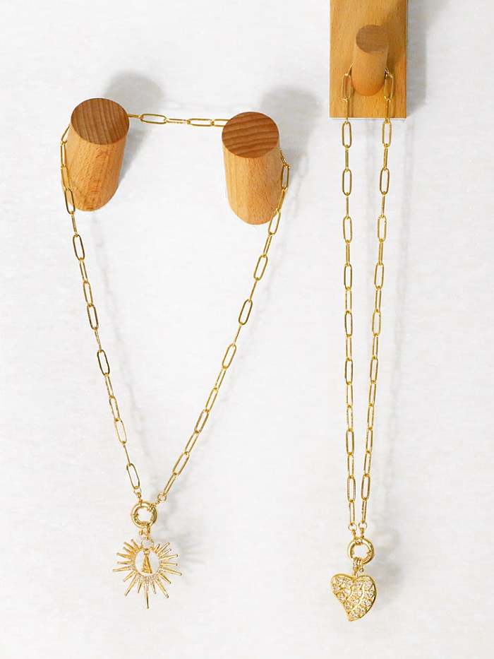 Brass Cubic Zirconia Heart Vintage Sun Pendant Necklace
