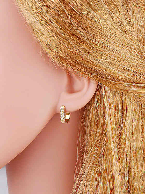 Brass Cubic Zirconia Geometric Trend Huggie Earring