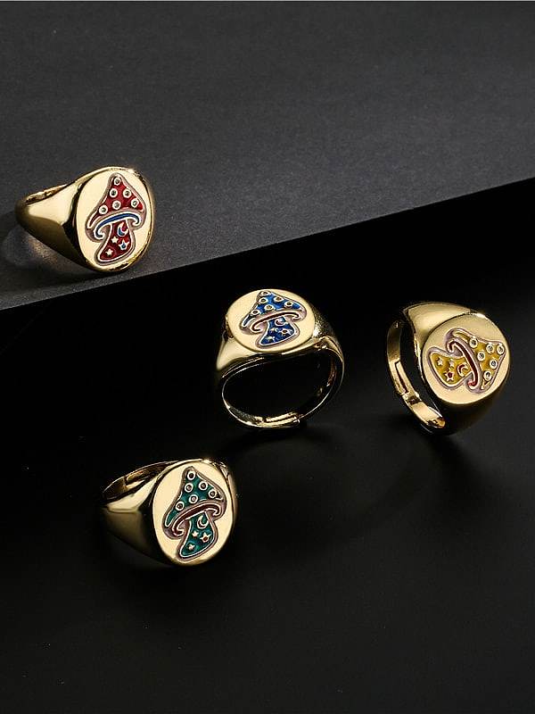Brass Enamel Geometric Mushroom Vintage Band Ring