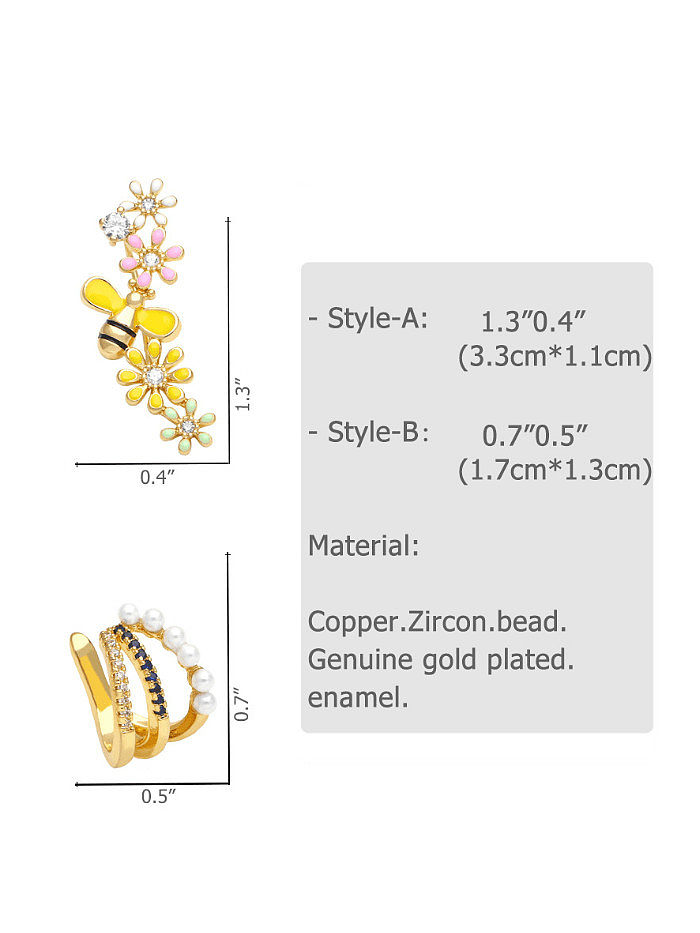 Brass Cubic Zirconia Enamel Flower Minimalist Stud Earring